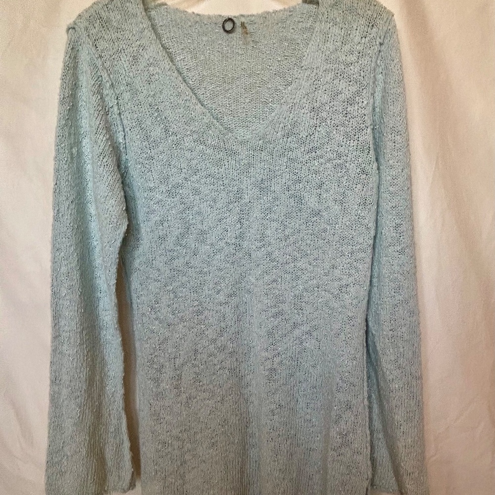One Girl Who Pale Blue V-Neck Long Sl Sweater